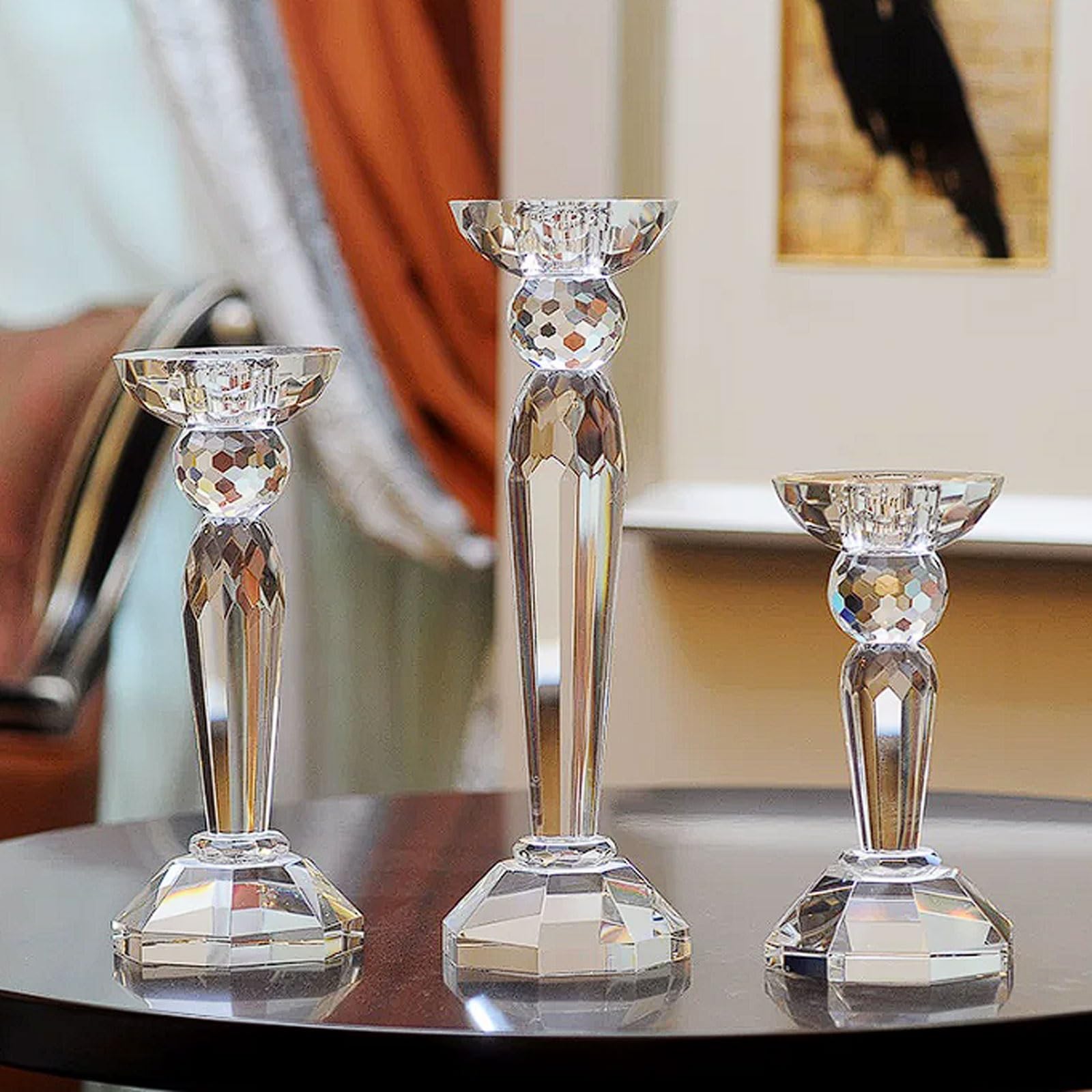 Ensemble de 3 bougeoirs en Cristal, Centre Table décoratif for Mariage, dîners aux chandelles, Verre fabriqué à la Main