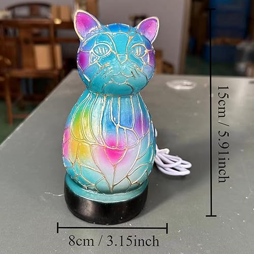 Miniatura 3 de Lámpara de mesa retro de resina manchada con gatos, serie de lámparas de mesa de animales, luz de noche de estilo vintage, diseño único de gato para