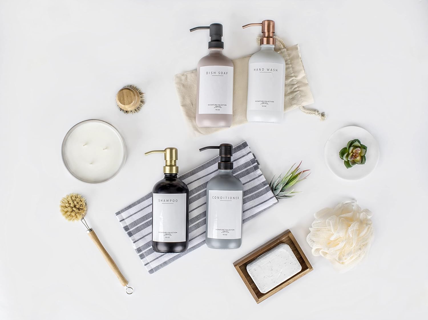 Emerson Soap Dispenser, Dish Soap Dispenser for Kitchen, Soap Dispenser Bathroom Set, Hand Soap Dispenser, Kitchen Soap Dispenser Set, Glass Soap Dispenser with Pump and Labels - 16 Oz - 2 Pack - Image 6