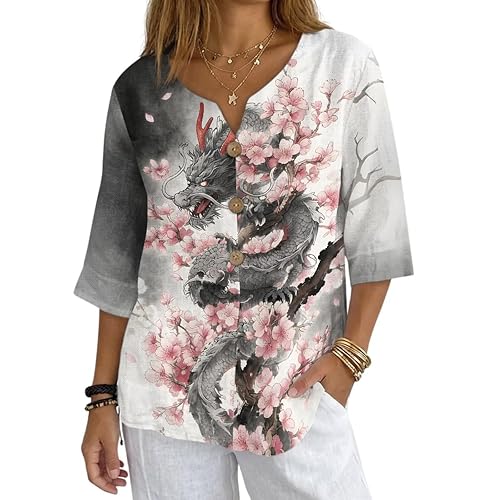 Ladies 3/4 Sleeve T Shirts V Neck Blouses Women Soft