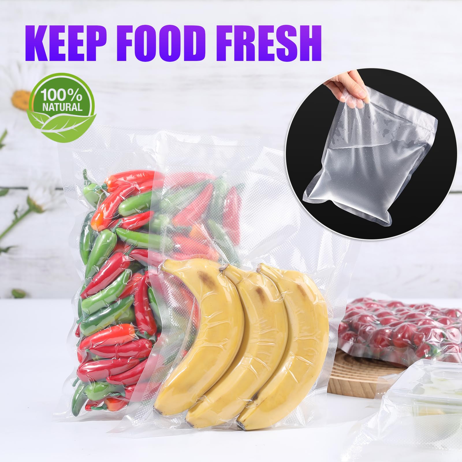 CAREGY Paquete de 6 bolsas selladoras al vacío de alimentos sin BPA, 3 rollos de 8 x 20 pies y 3 rollos de 11 x 20 pies en relieve para preparación de comidas, cocción al vacío y almacenamiento de