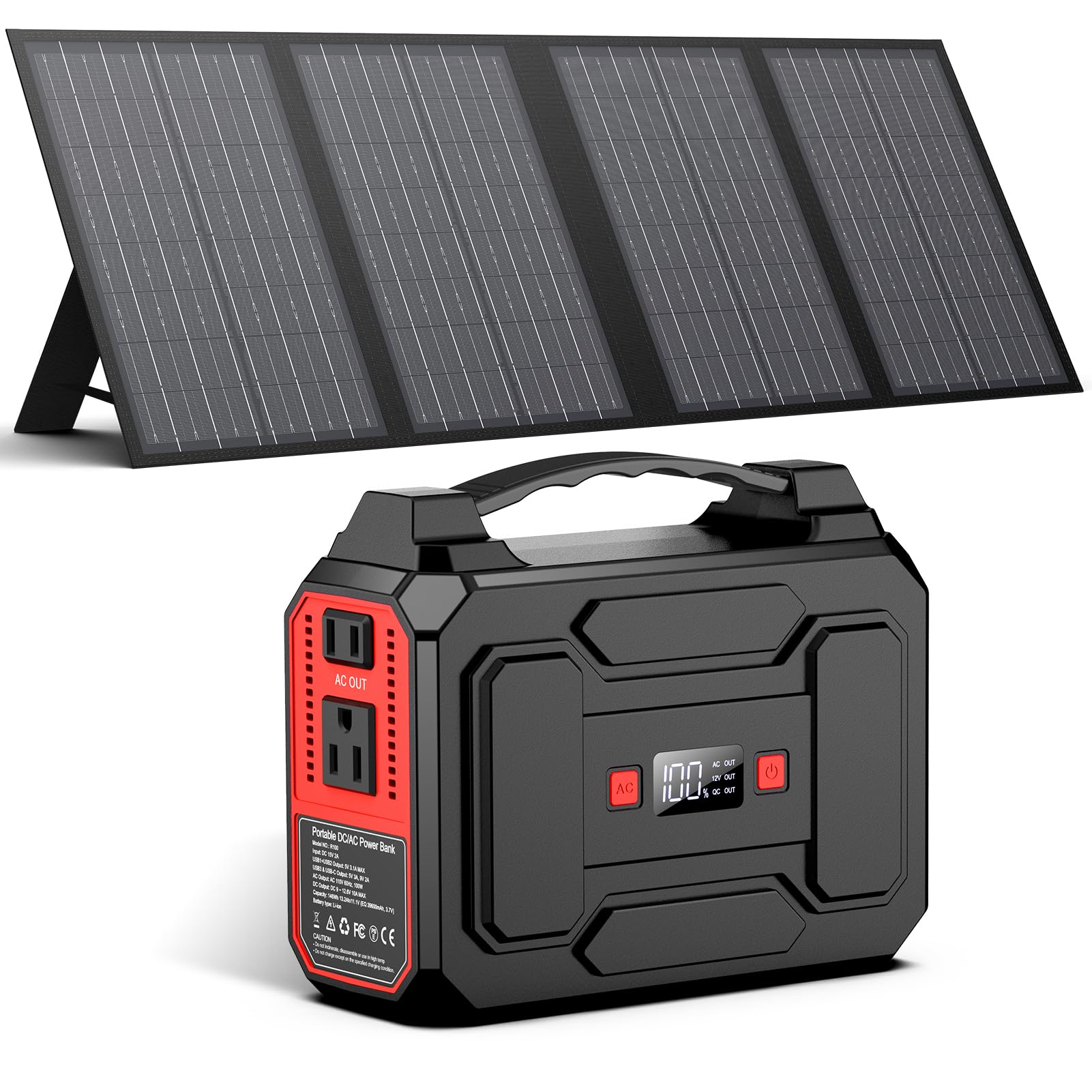 Solar Powered Generator 200W Peak 100W Rated Portable Power Station with Solar Panels 60W Included 146Wh Solar Power