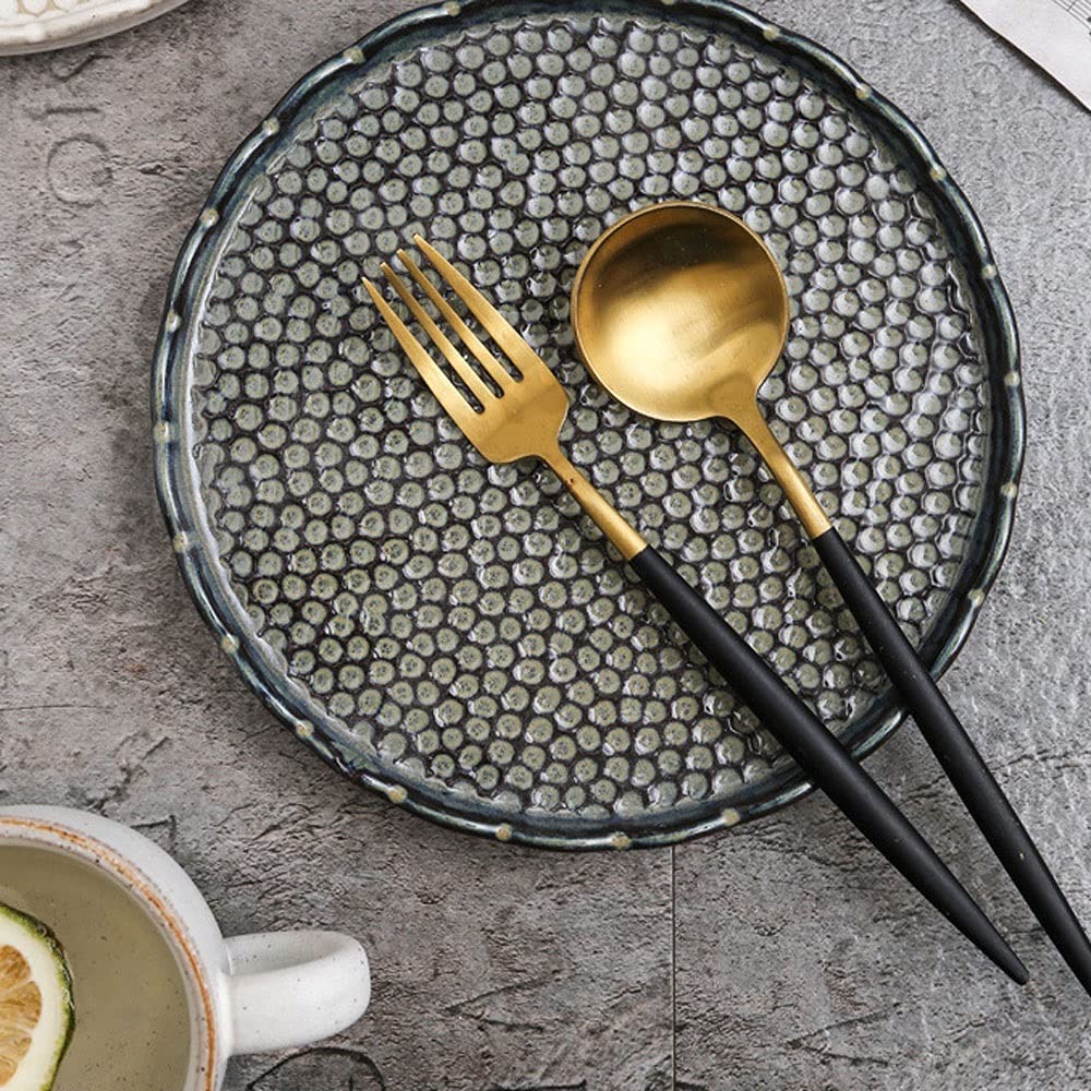 Piatto da Cena Piatto Piano smaltato for Uso Domestico in Hotel Il Materiale ceramico è Semplice da Pulire, Dimensioni: Diametro 20 cm, Altezza 2 cm (Color : Black)