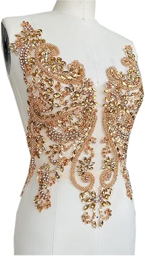 Miniatura 3 de Accesorios de apliques de encaje hechos a mano con diamantes de imitación puros para coser a mano, parches para vestido de novia de niña (champán)