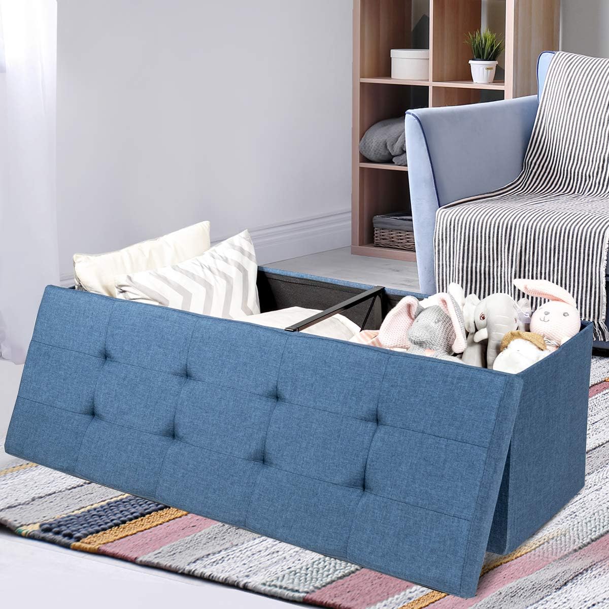 GLOBALWAY Storage Ottoman Bench HW65883NY, Navy Large
