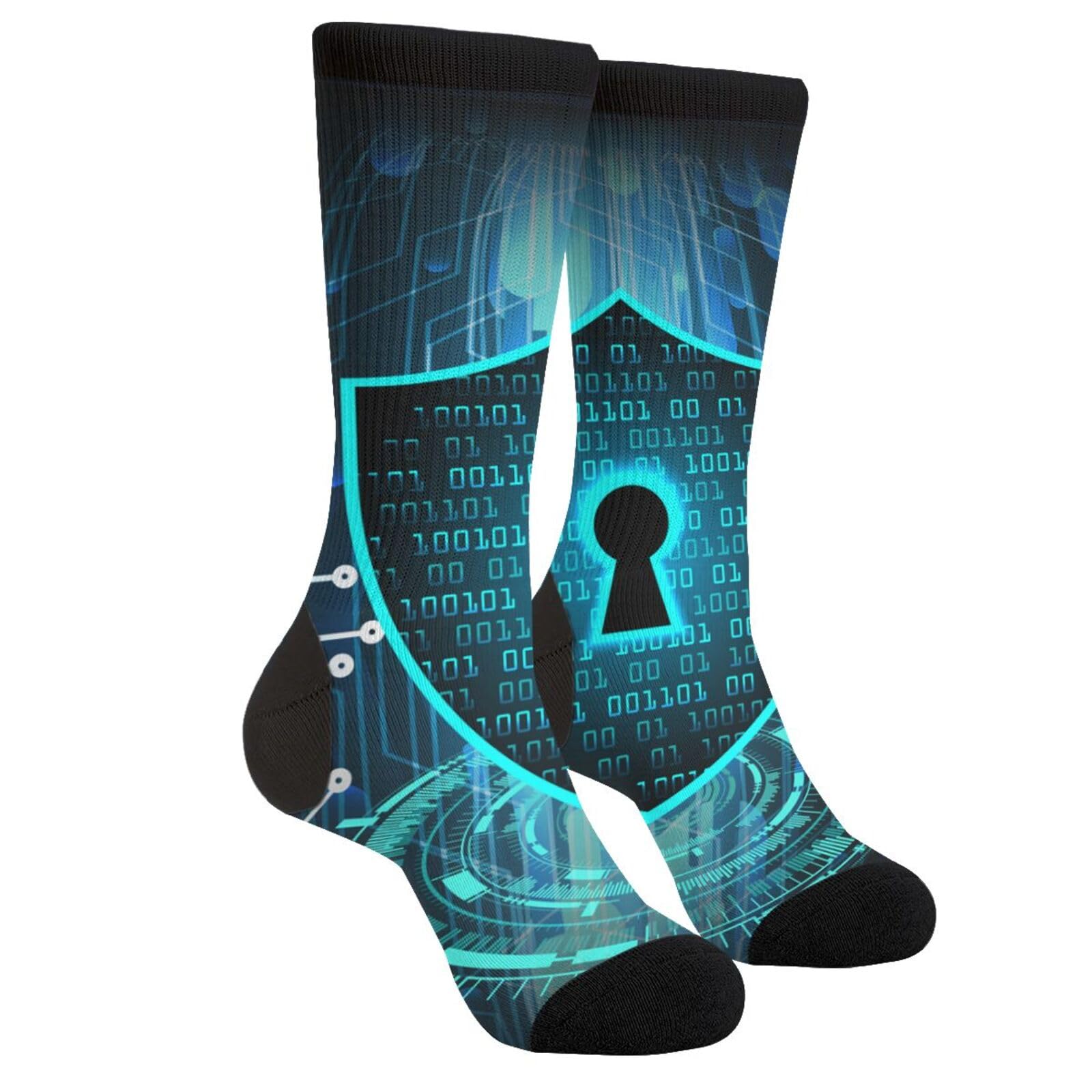 SEVEBJ Novelty Crew Socks Casual Crazy Funny Dress Socks For Women Men Teens Gift Network Cyber Security