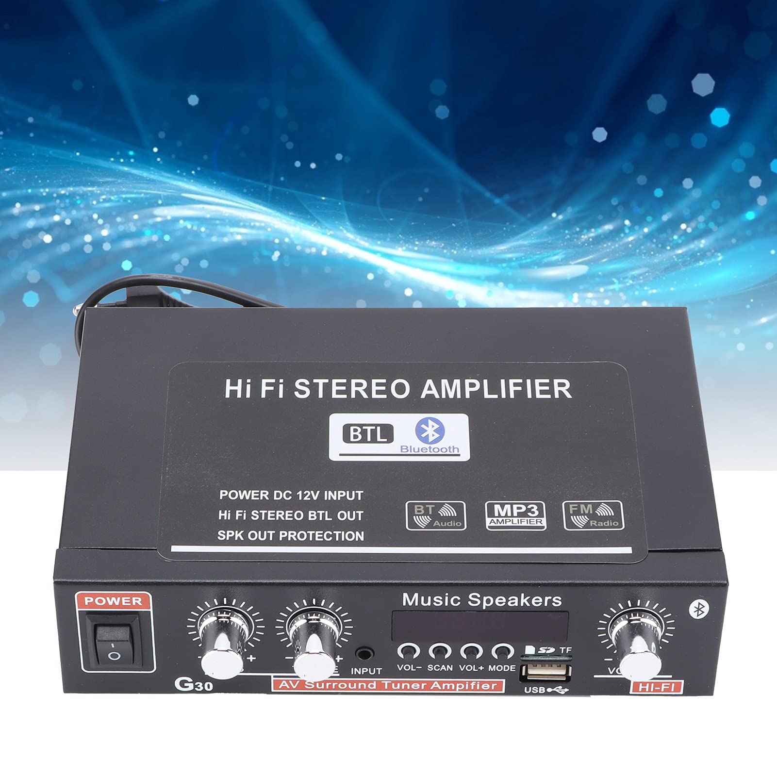 Amplificador Digital Inteligente con Control Remoto Compatible con MP3 USB y Radio FM Estéreo para Casa o Coche con Sonido Claro y Potente