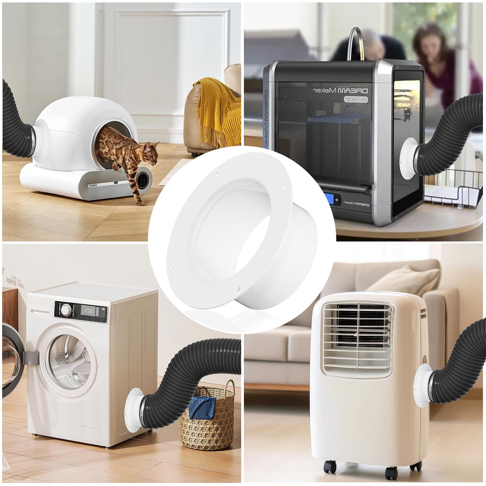 Hon&Guan Flangia a parete dritta, diametro 100 mm, flangia per tubo di ventilazione bianco, flangia per tubi di saldatura, flangia per sistemi di ventilazione, asciugatrici, bagno in ABS