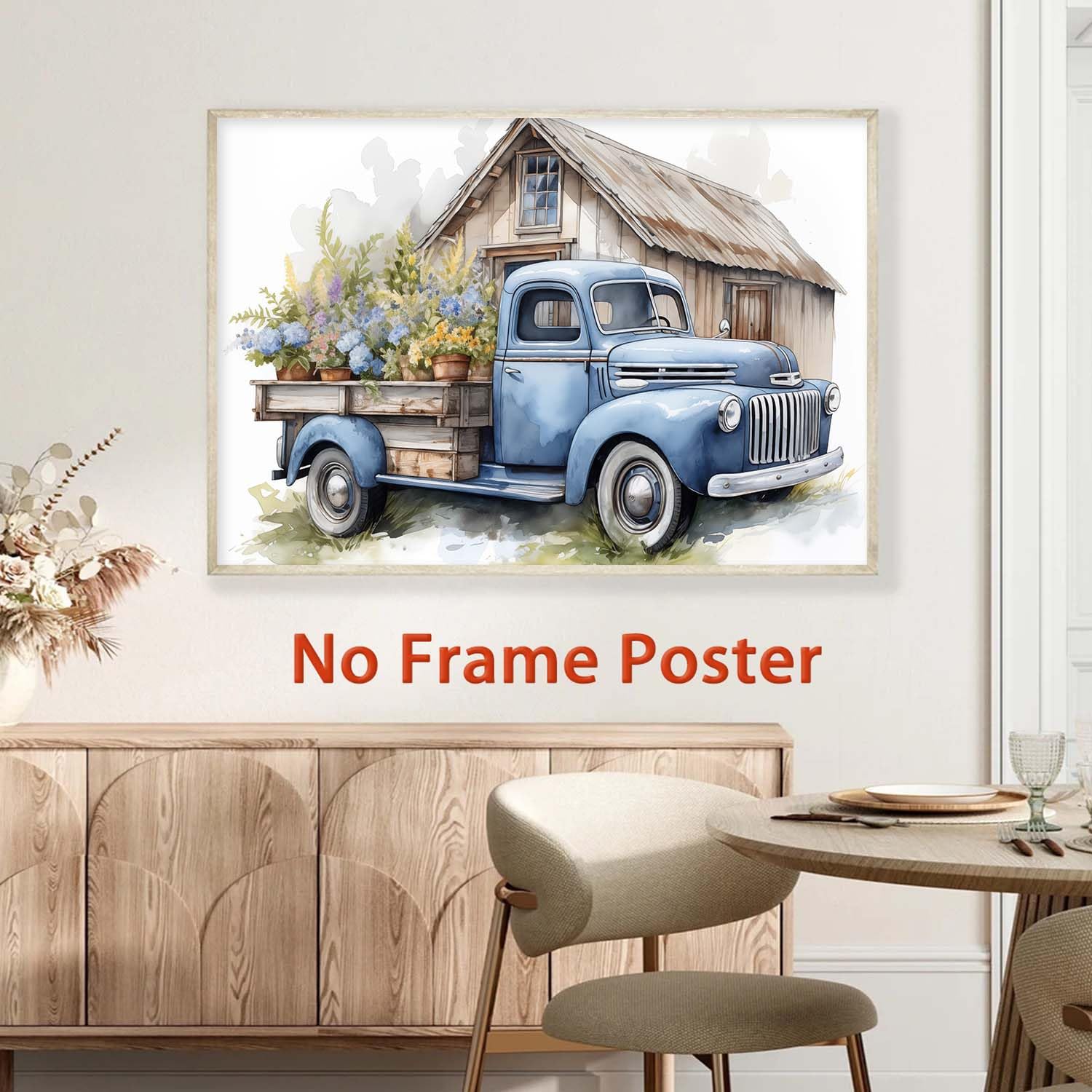 Amazon.com: Farmhouse Barn Pictures Blue Truck Wall Art for Living