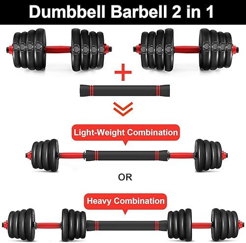 Miniatura 3 de Juego de mancuernas con conector ajustable de 66 libras, juego de mancuernas 2 en 1, juego de pesas para gimnasio en casa, mancuernas deportivas