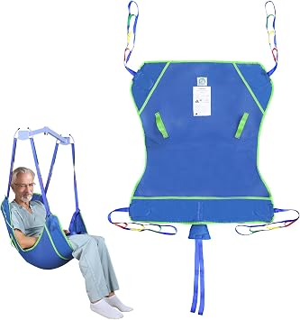 Universal Full Body Patient Lift Sling,Thickened Medical Sling for Transfer,Bed Positioning and Lifting,Transfer Sling for Elderly,Disabled,Bedridden-500LBS Blue, Large