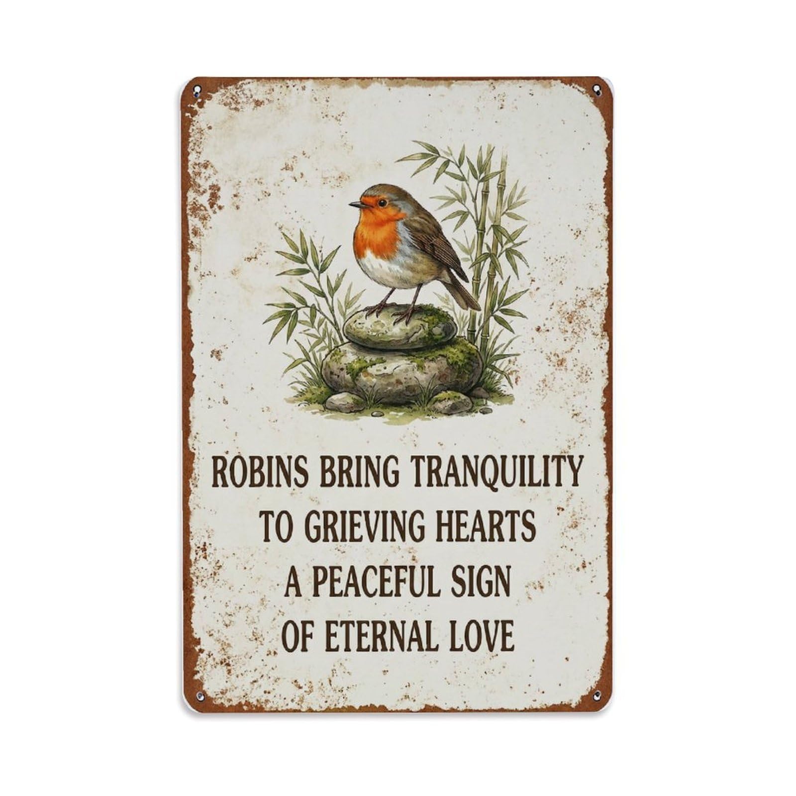 Robin Bird Garden Quote Tranquility Metal Tin Sign Plaque Wall Decor for Cafe, Club Bar, Office, Home Garden Metal Poster 8x12Inch