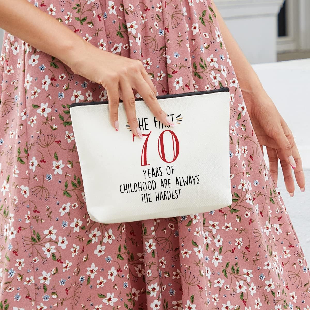 70th Birthday Gifts for Women Happy Birthday Makeup Bag Funny Birthday Decorations Gift Bag for Her Grandma Mom Friend Humorous 70 Year Old Gifts The First 70 Years of Childhood Are Always The Hardest - Image 4