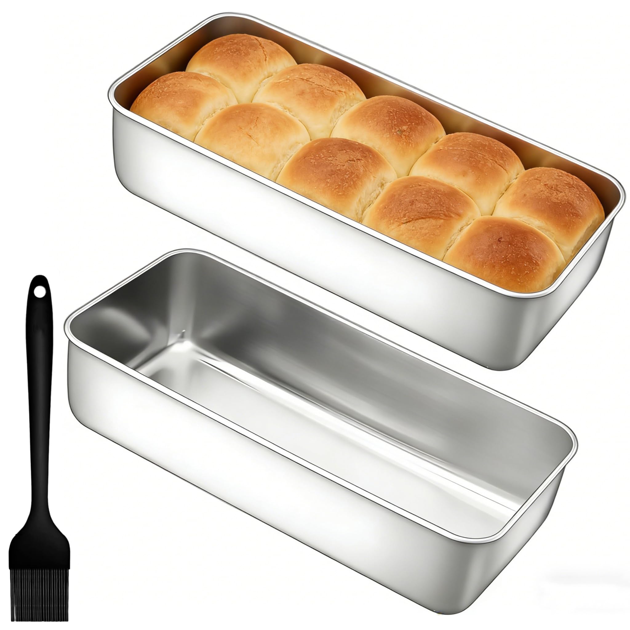 2 PCS Moules à Pain Rectangulaires en Acier Inoxydable, Grand Moule a Cake INOX 33x15x6,5 cm, Moules à Gâteaux Pâtisserie en Acier Inoxydable pour Pain,Toast, Gâteau, Lasagnes