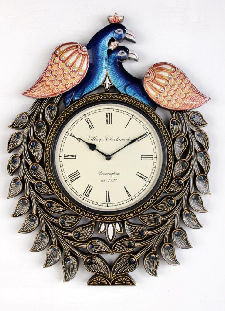 Buy Home and Bazaar Traditional Peacock Shape Wall Clock 18x24 Inch, 8" Dial Online at Low