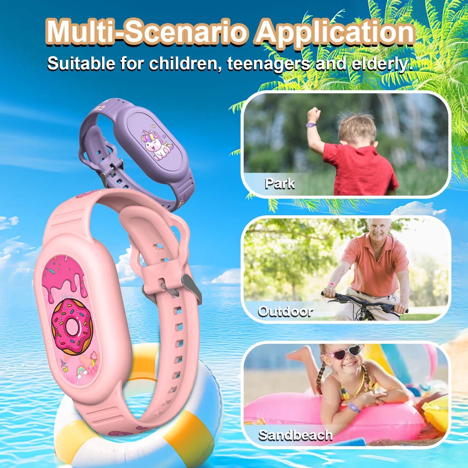 [2Pack] Cute Bracelet for Galaxy SmartTag 2 (2023), Silicone Cartoon Smart Tag 2 Wristband Holder Compatible with Samsung SmartTag 2 Waterproof Smart Tag 2 Case for Women (Unicorn & Donuts)