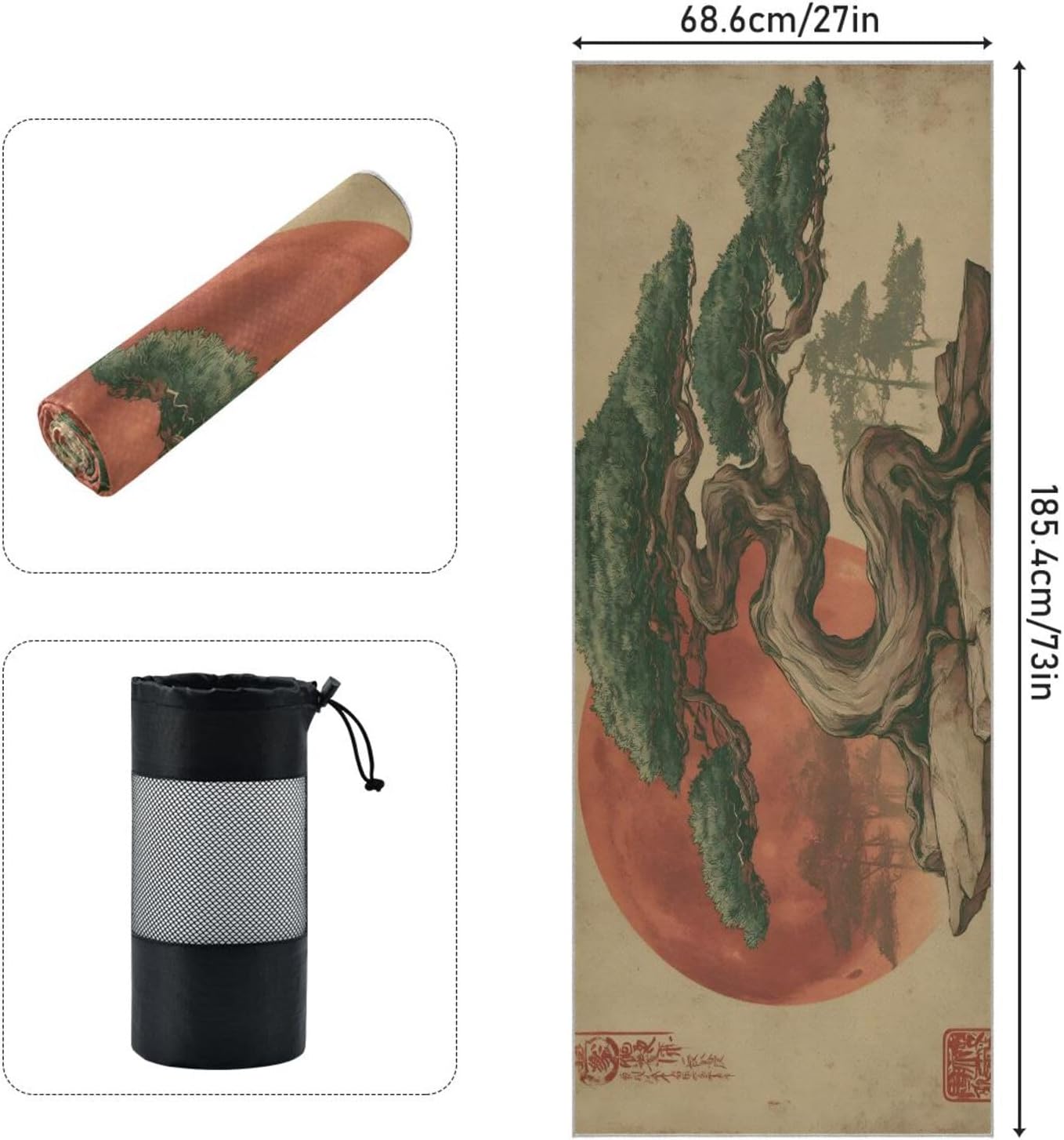 Ancient Pine Tree Yoga Mat Towel with Silicone Grip Dot – 73"x27" Non-Slip Sweat Absorbent Microfiber Yoga Towel for Home Gym Studio