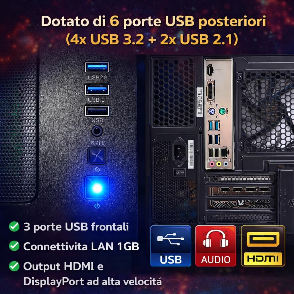 Golook PC Gaming Fisso, R5 4500, RTX 3050 6GB GDDR6, 16GB RAM, 500 GB NVME M.2, WiFi, Ethernet, Computer Fisso 2026