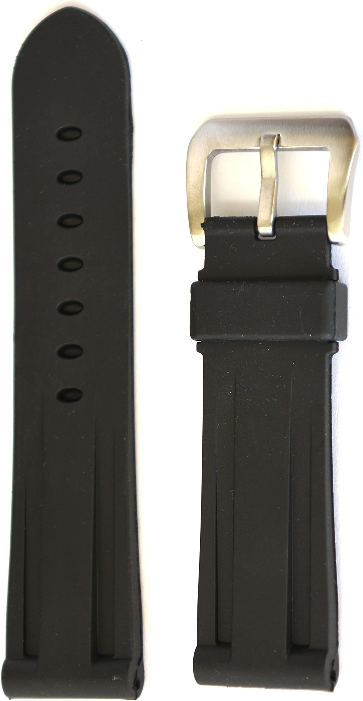 24mm Silicon Rubber Black Band Strap w/316L Stainless Steel Buckle Replacement for Paner