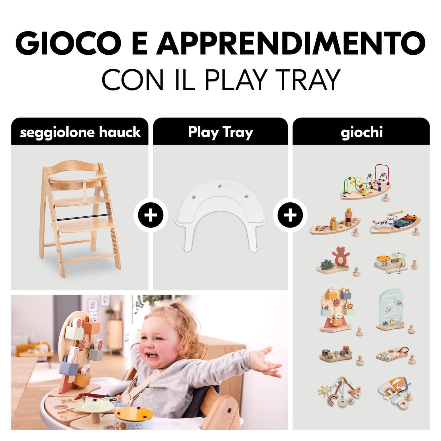 hauck Seggiolone Pappa in Legno Arketa - Seggiolone Evolutivo (Legno Certificato FSC®) dai 6 Mesi - Sedia per Bambini Regolabile, con Barra di Sicurezza e Cintura a 5 Punti - (Faggio)