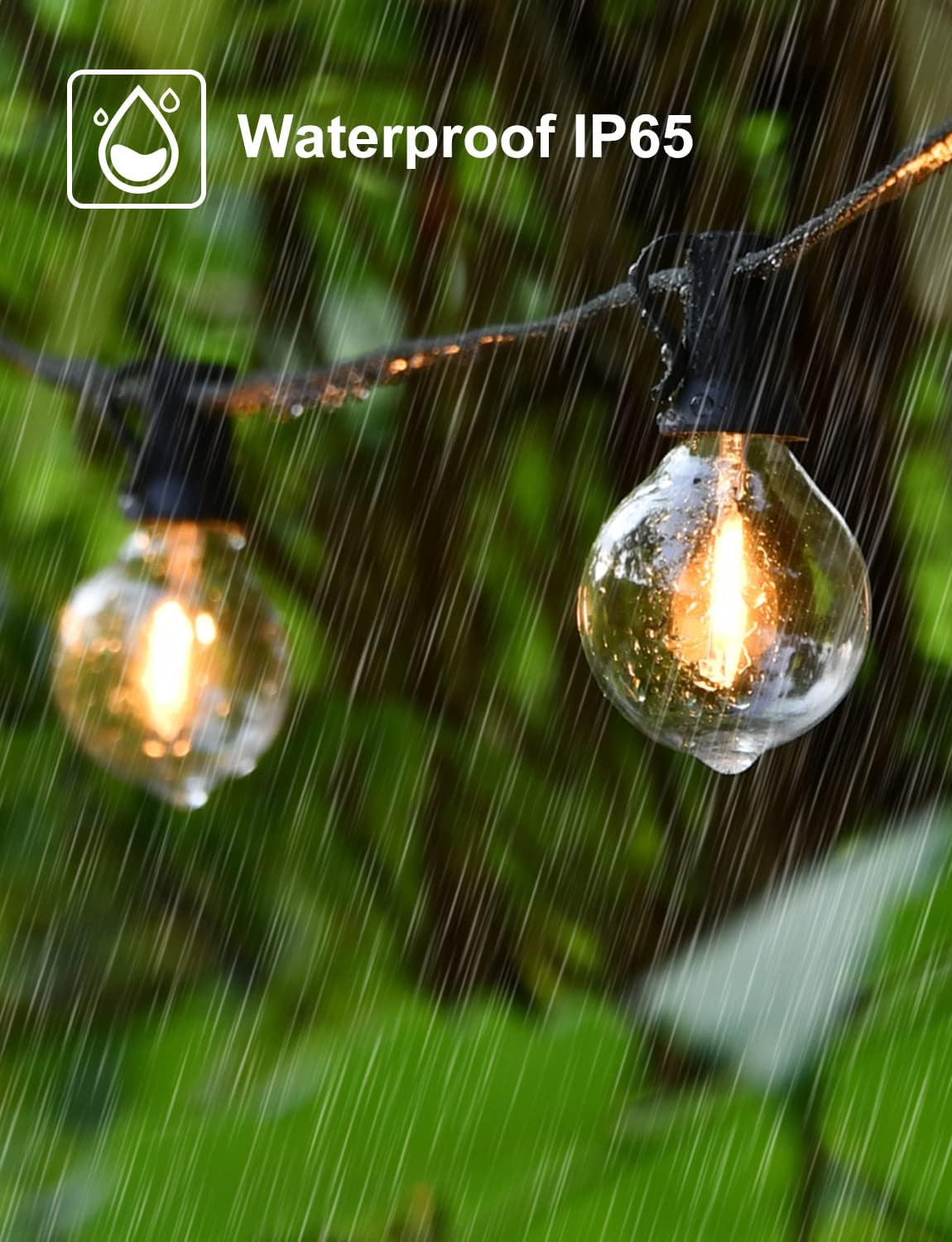 Ollny - Cadena De Luces Para Exteriores De 25 Pies, Luz Exterior Impermeable Y A Prueba De Roturas, Con 13 Bombillas LED Edison + 1 De Repuesto, Enchufe, Luces De Patio