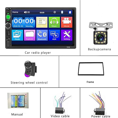 Miniatura 7 de Radio estéreo de coche de doble DIN con pantalla táctil de 7 pulgadas con cámara de respaldo Bluetooth, receptor de radio FM, USB AUX, radio