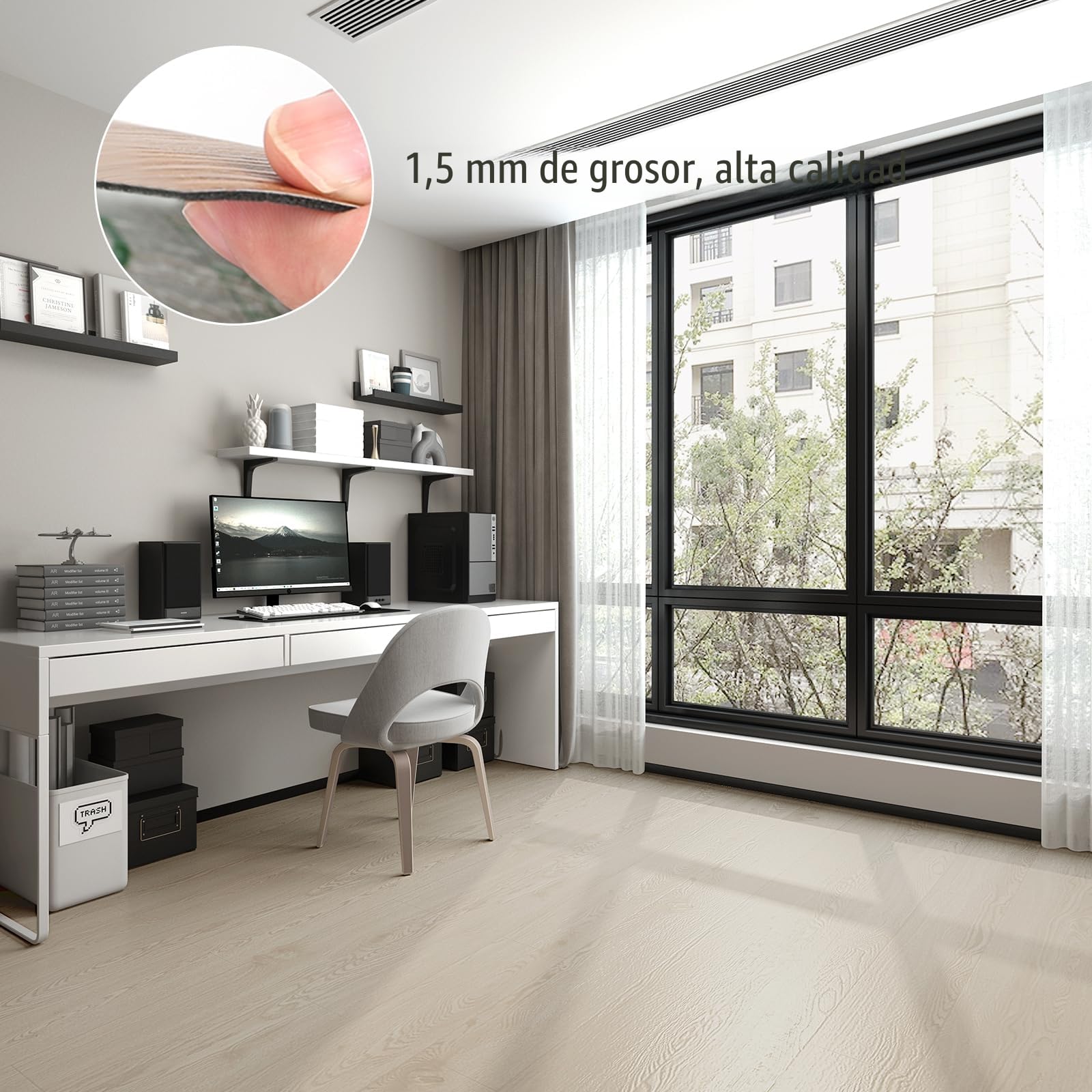 Revestimiento de Suelo de PVC Autoadhesivo, Suelo de Vinilo Decorativo Efecto de madera, 15mm Grosor, Antideslizante, Impermeable, 40 x 300cm, 1,2 m (Madera Beige-amarillo)