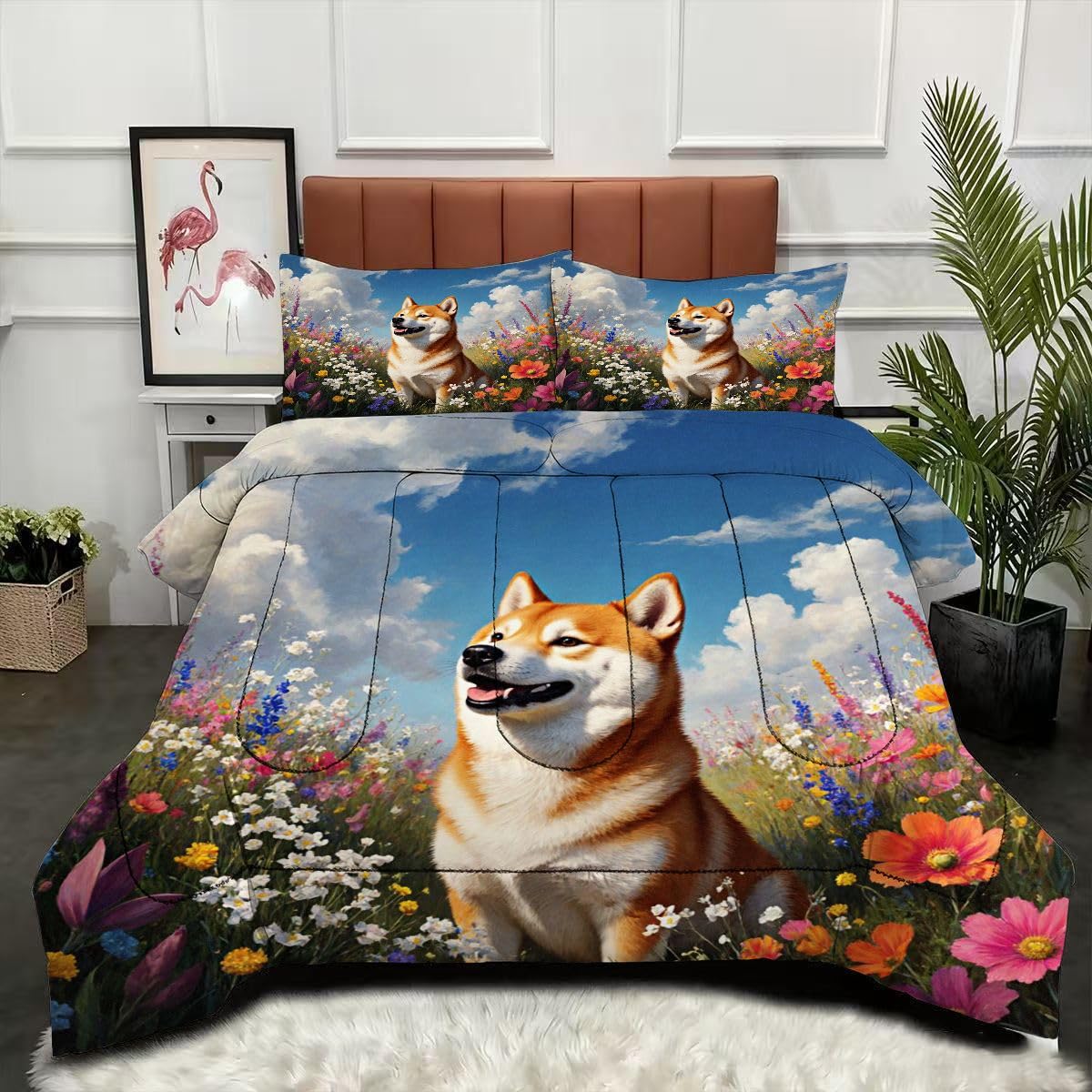 Couette 160x200 cm Chien microfibre parure de lit imprimée légère et chaude 4 saisons