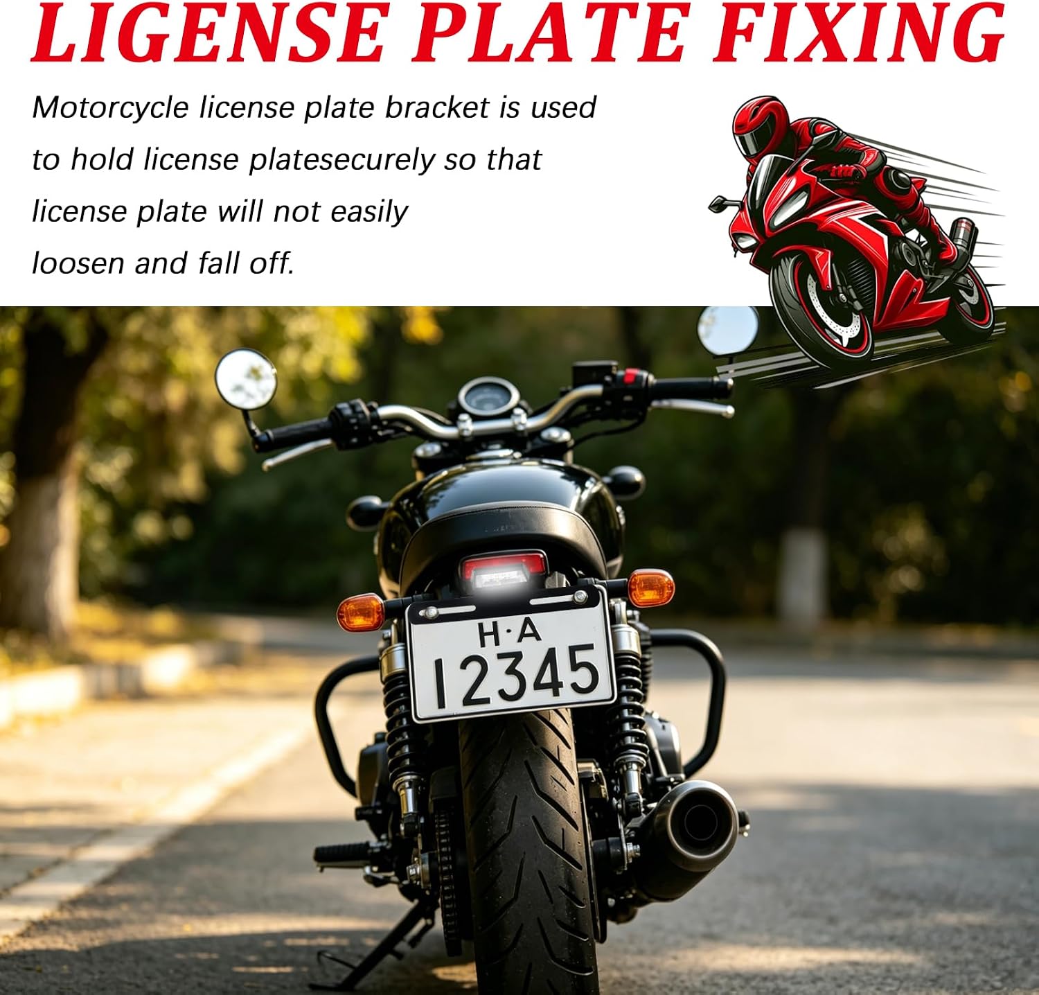 No Drill Motorcycle License Plate Bracket with 12V LED Light