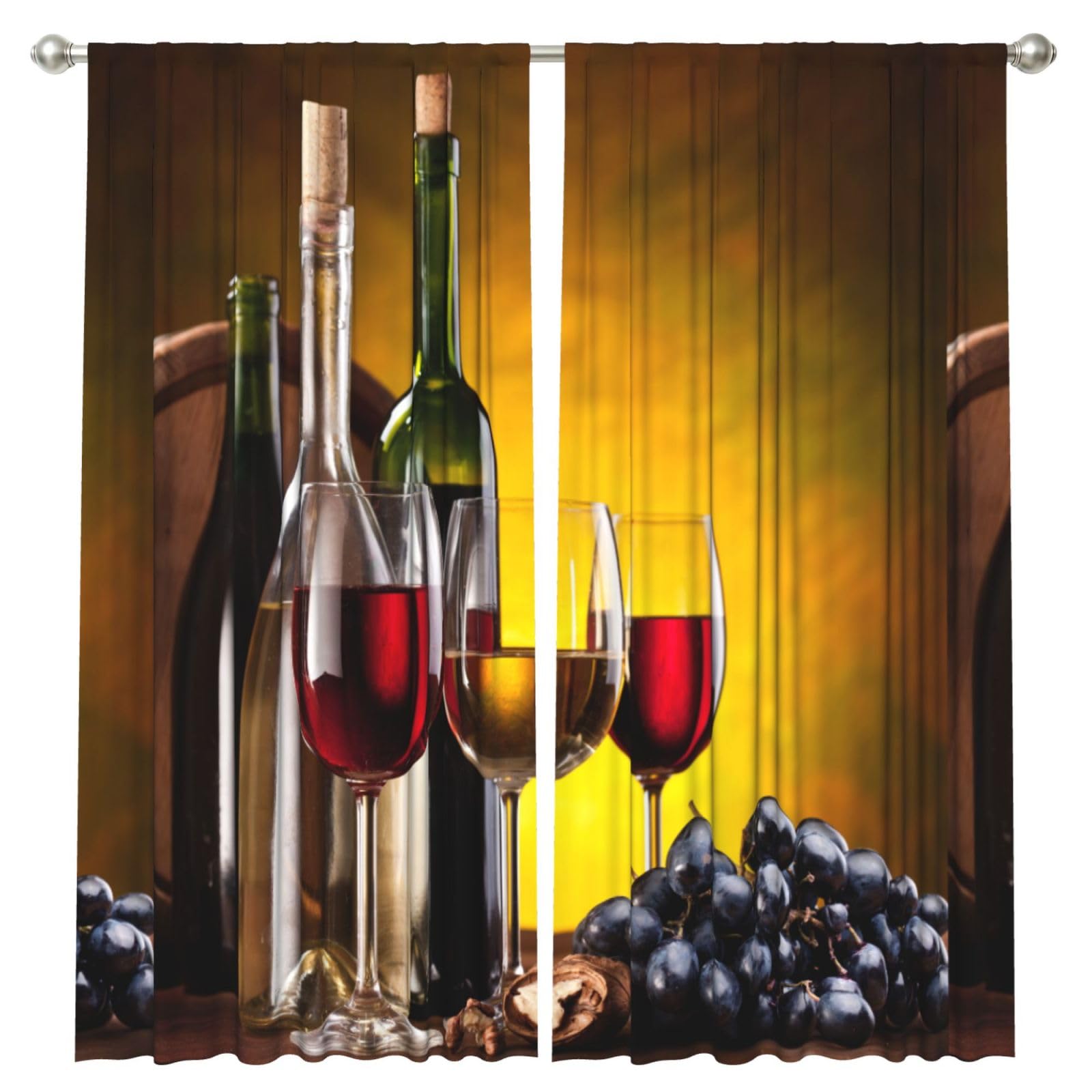 InOmak Grapes Wine Bottles And Drink, 2 Panels Window Curtains 52 x 84 Inch Blackout Curtains for Living Room Bedroom