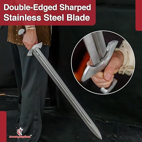 Miniatura 4 de Armory Replicas Espada vikinga  Espada larga de la era vikinga tardía de 37.6 pulgadas con hoja de acero inoxidable cepillado satinado, protector y