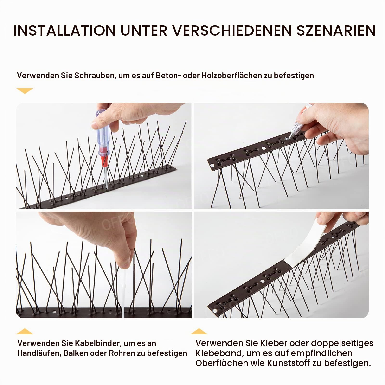 OFFO Vogelabwehr Spikes vormontiert für Dach und Fenster, langlebige Taubenabwehr Spikes für Krähen, Möwen und kleine Vögel, Vogelabwehrspikes Set Abdeckung 5,2m,braun