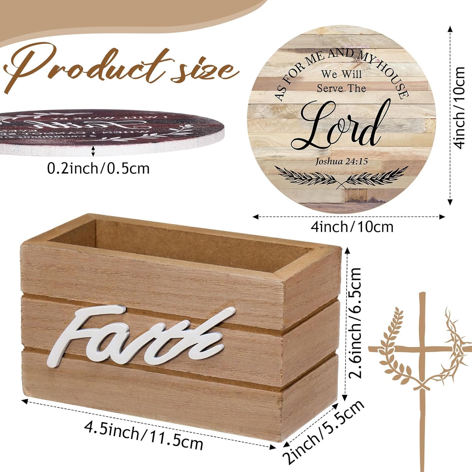 Hushee Wooden Coasters Set of 6 for Drinks with Bible Verses, Housewarming Gift for Home Christian Decoration, Farmhouse Religious Coasters with Holder for Kitchen Decoration, 4''(Classic Farmhouse) - Image 2