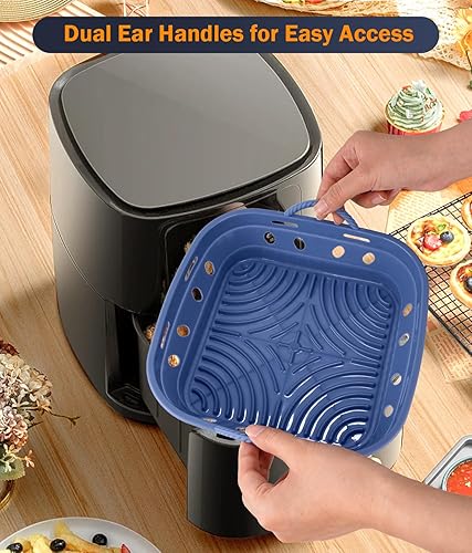 Miniatura 3 de Forros de silicona para freidora de aire, paquete de 2 cestas cuadradas para freidora de aire, papel pergamino reutilizable, forros perfectos para