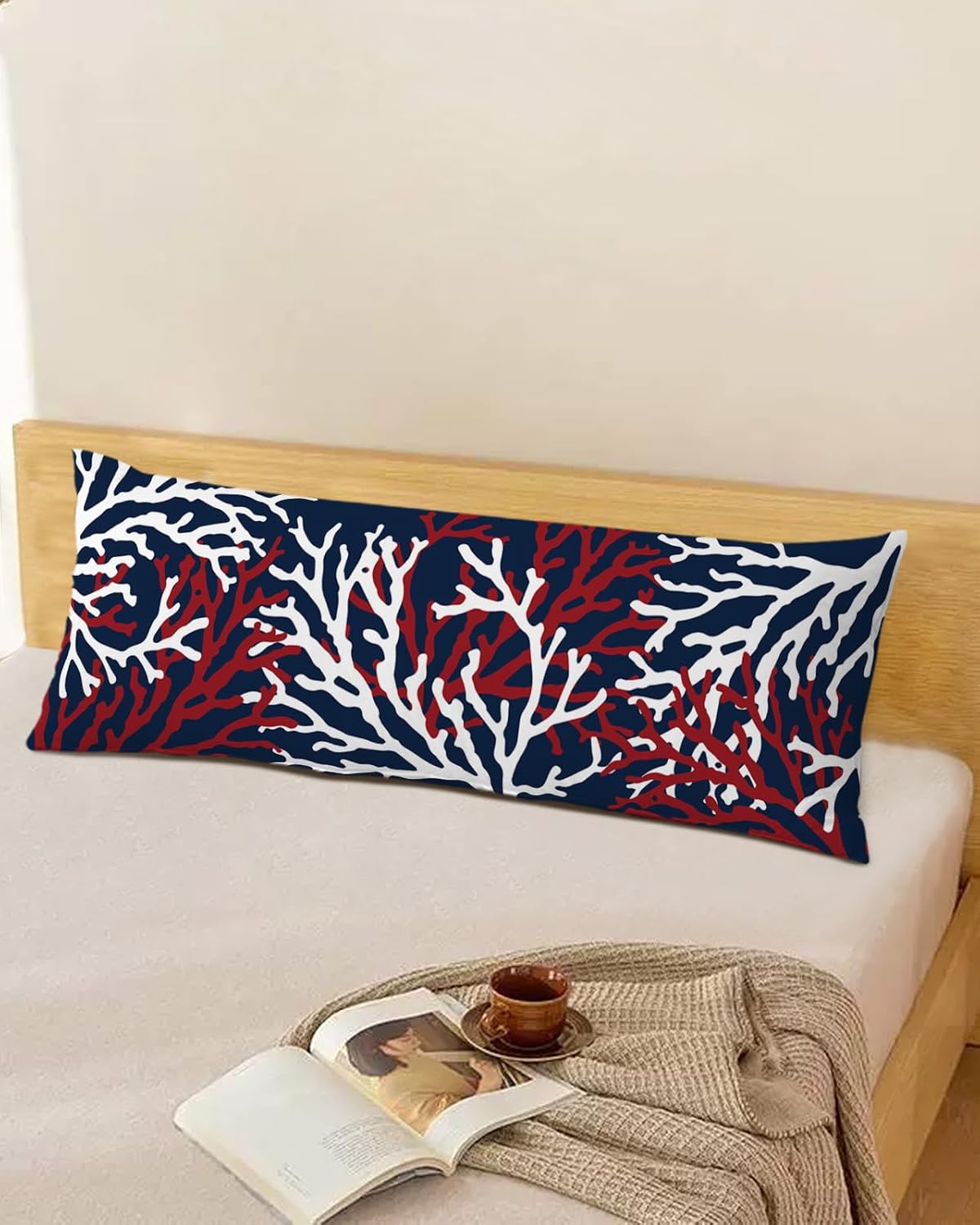 Pillow Covers 20x54 Inch - Body Summer Ocean Red White Coral Nave Blue Soft Brushed Microfiber Pillowcases with Hidden Zipper Closure Bed Pillow Shams for Bedroom Sofa Car