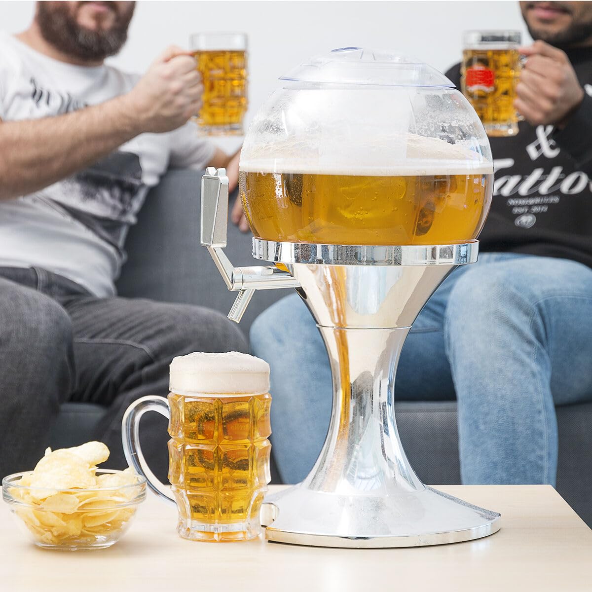 InnovaGoods - Distributeur de Bière Réfrigérant 3,5L, Machine à Jus de Fruits, Fontaine d'alcool avec Réservoir à Glaçons, PMMA Transparent et Argent Métallique, 24x24x42 cm, sans BPA
