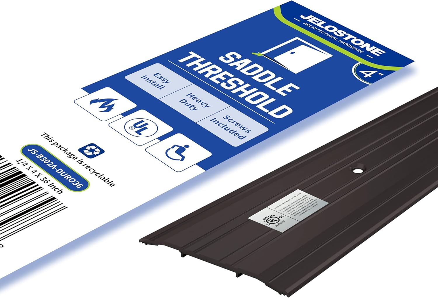 4''W x 1/4''H x 36''L- Aluminum Door Threshold (Matte Black Anodized)- Door Saddle- ADA accessible Barrier Free- Fire Rated- Door Thresholds for Exterior Doors- B302A