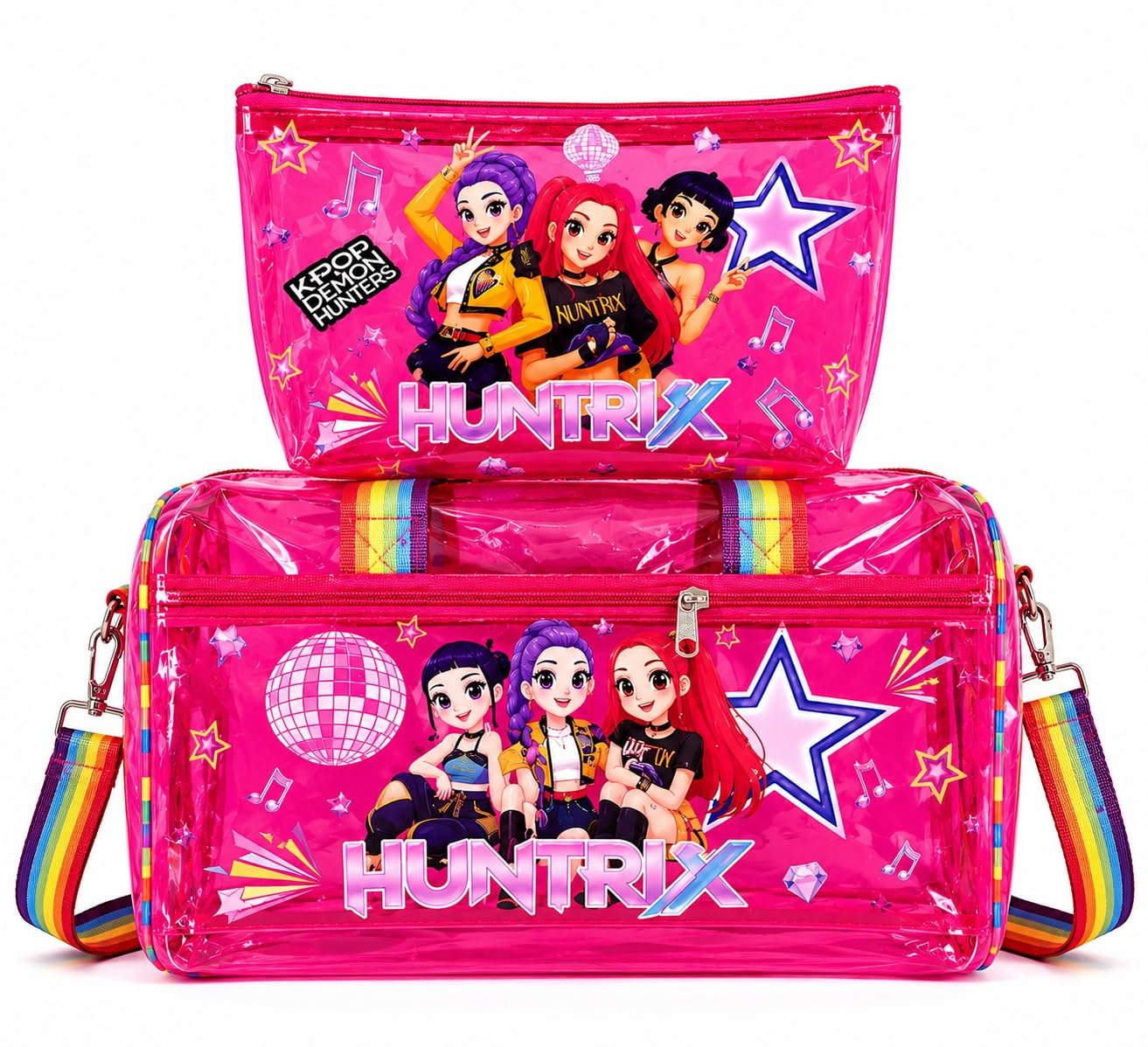 Trendy k-pops Huntrix Girls Travel Duffle Bag with Matching Pouch, Rainbow Handle Gym Bag for Kids Age 5-15 Years, Lightweight for School, Swimming, Dance Class & Overnight Bag.-image-35