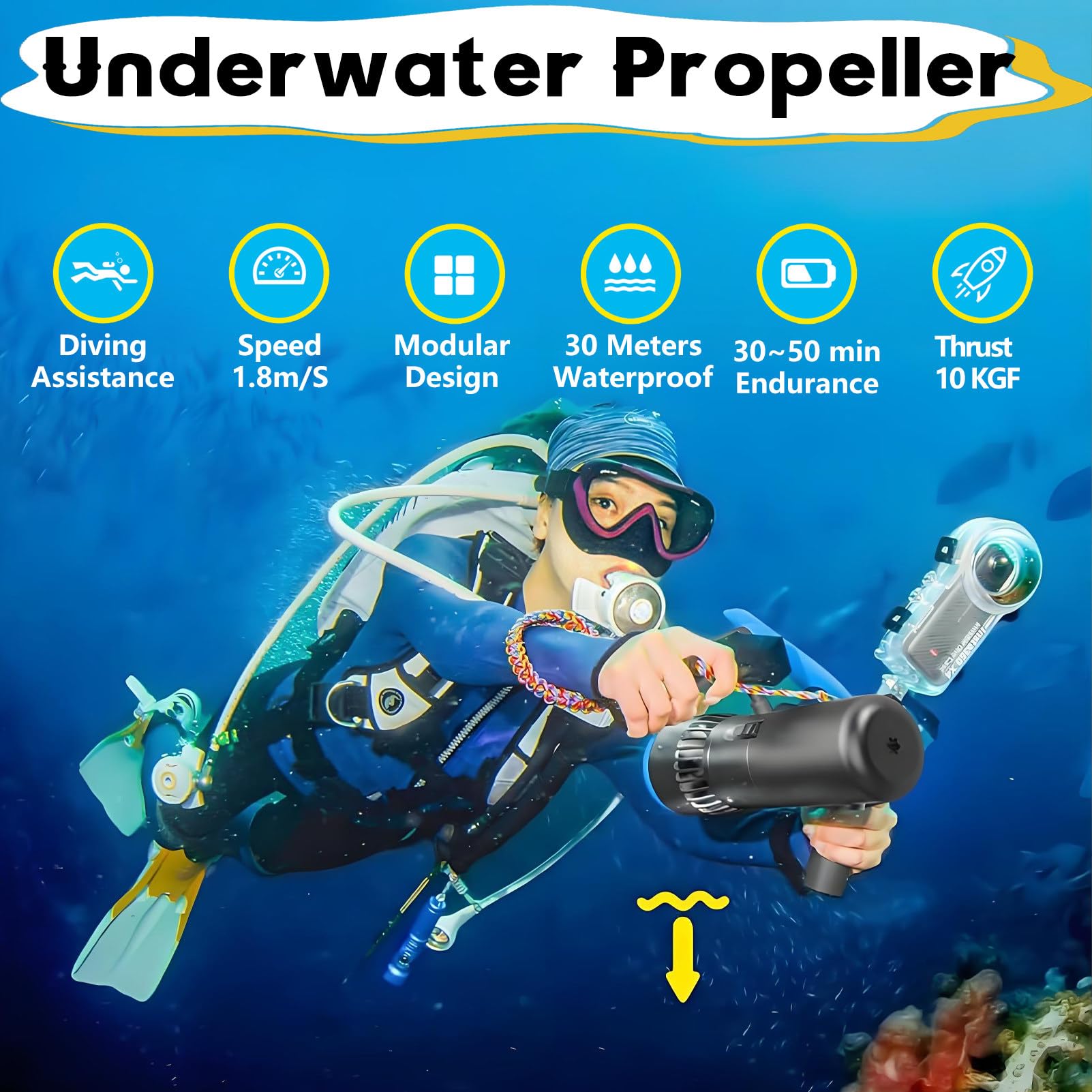 Monopattino subacqueo per immersioni e snorkeling, elettrico, per sport all'aria aperta, velocità fino a 6,4 km/h, adatto per kayak e SUP