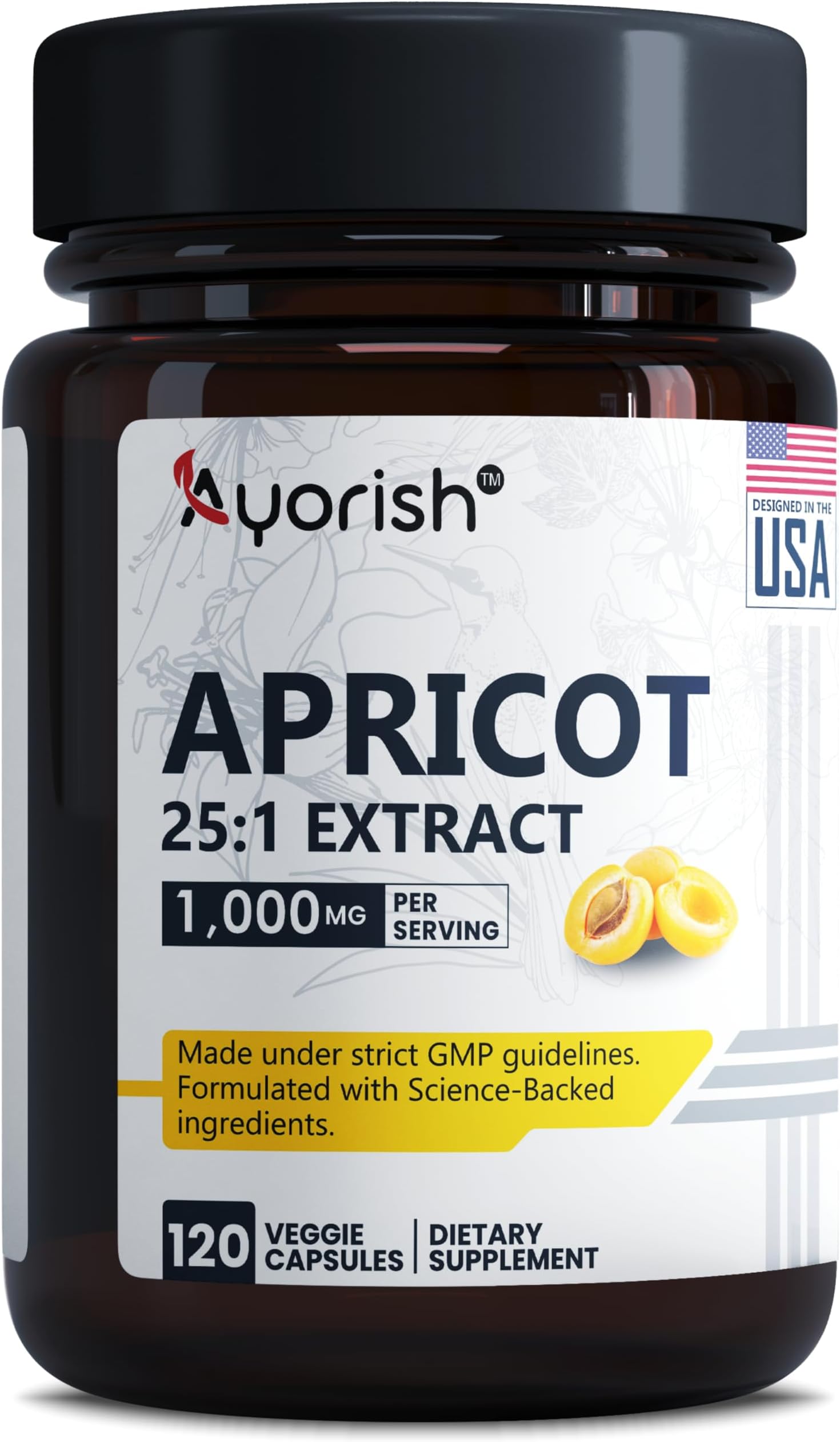 Apricot Extract 25:1, 500 mg per Capsule 1000 mg Per Servings Immune Support Herbal Supplements (Pack of 1) (120 Capsules)