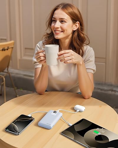 Miniatura 3 de charmast Cargador portátil de 20000 mAh con cables integrados y enchufe de pared, cargador de batería USB C de 20 W, batería de carga rápida,