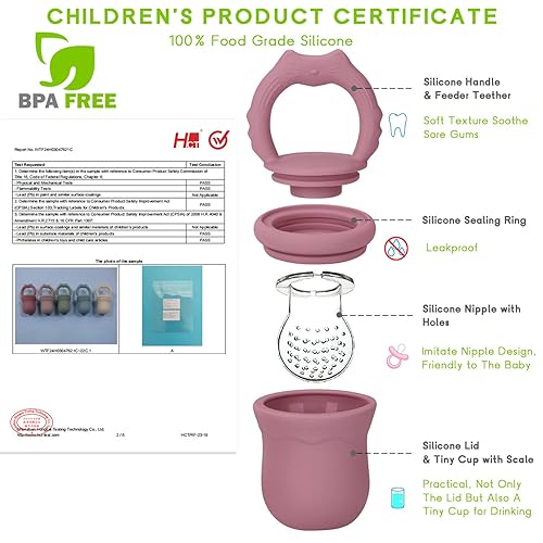 Miniatura 5 de Socub Paquete de 2 mordedores de malla para alimentos de frutas, alimentadores congelados de silicona para alimentación automática segura para bebés