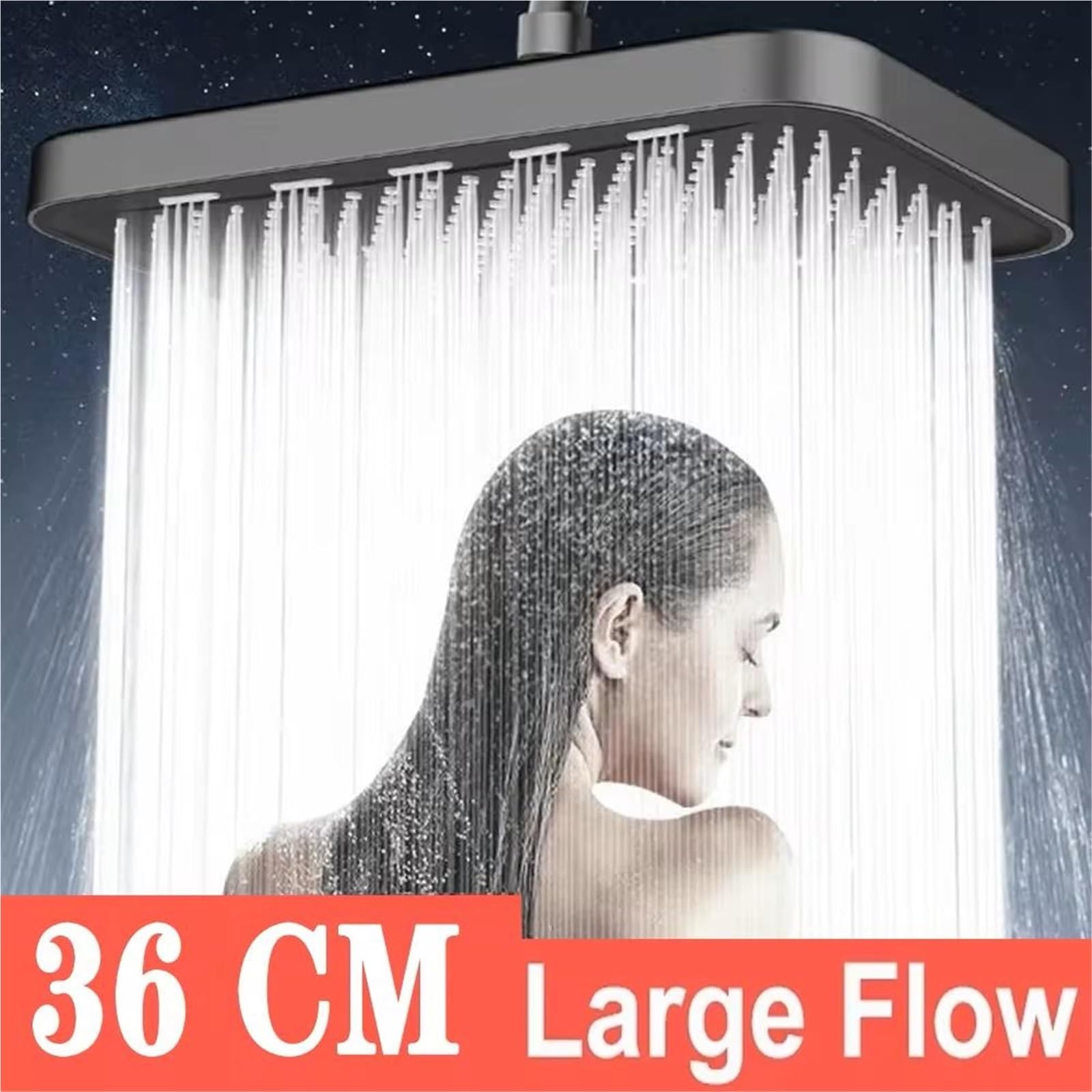 Cabezal de ducha lluvia con rociador superior a presión 36 cm, cabezal mayor caudal, juego ahorro agua giratorio Cabezal de Ducha Lluvia(Top Shower Grey)