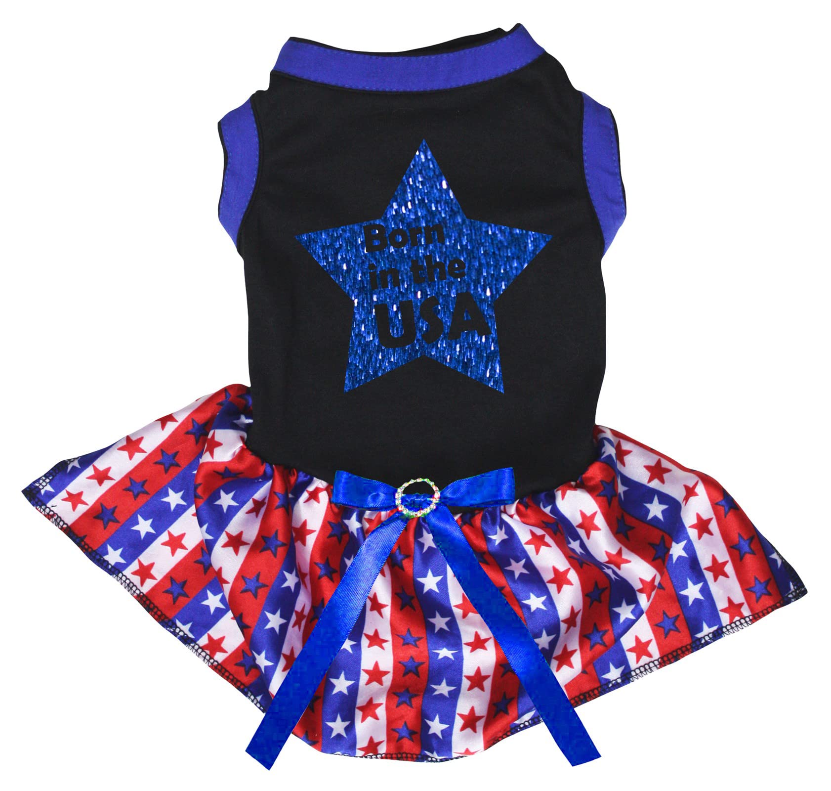 Robe pour chiot Born in The USA vêtement chien noir étoiles rayures M