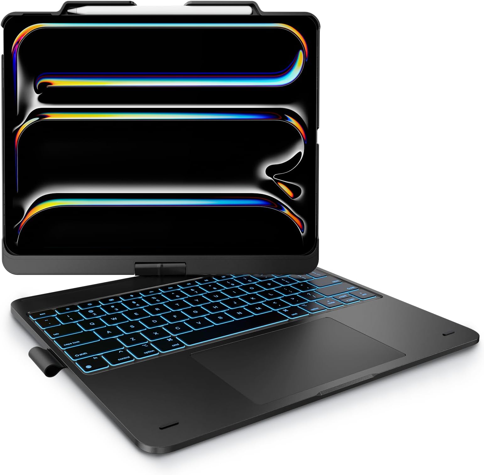 typecase Keyboard Case for iPad 13" & 12.9", Trackpad, 360° Rotating | For iPad Pro 13/Air 13/Pro 12.9, 11‑Color Backlit Keys, Pencil Holder, 7 Modes, Space Black, for Office, Travel, Drawing