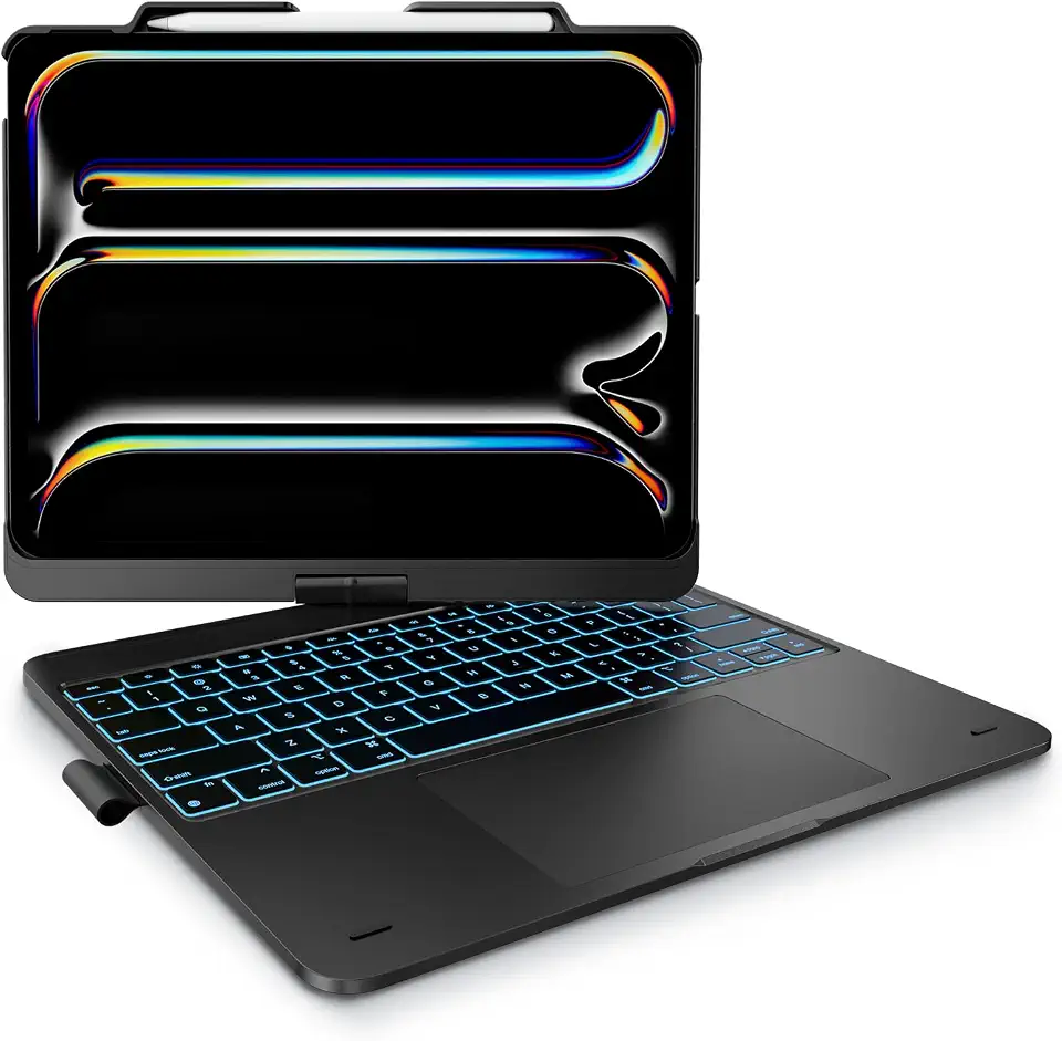 typecase Touch Keyboard Case for iPad Pro 13/Air 13/12.9, 360° Rotatable | Trackpad for iPad Pro 13/Air 13/Pro 12.9, 11-Color Backlight, Pencil Holder, for Work, Travel, Study, Black