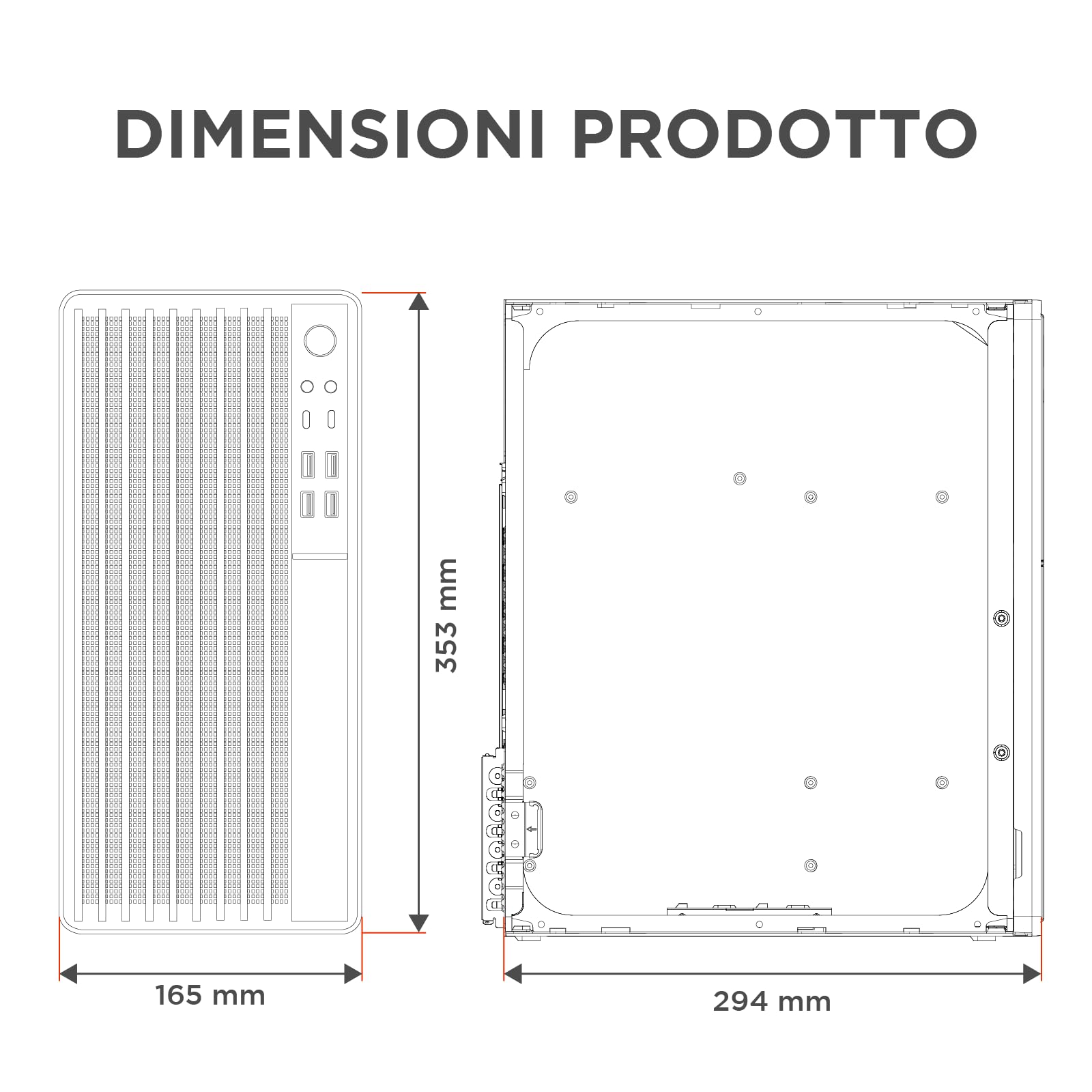 Nuwo Quartz QK300 | Case PC Compatto Micro-ATX Senza Alimentatore | Compatibile con MicroATX e Mini-ITX | Raffreddamento a Rete Frontale | USB 3.0 e Type-C, Nero