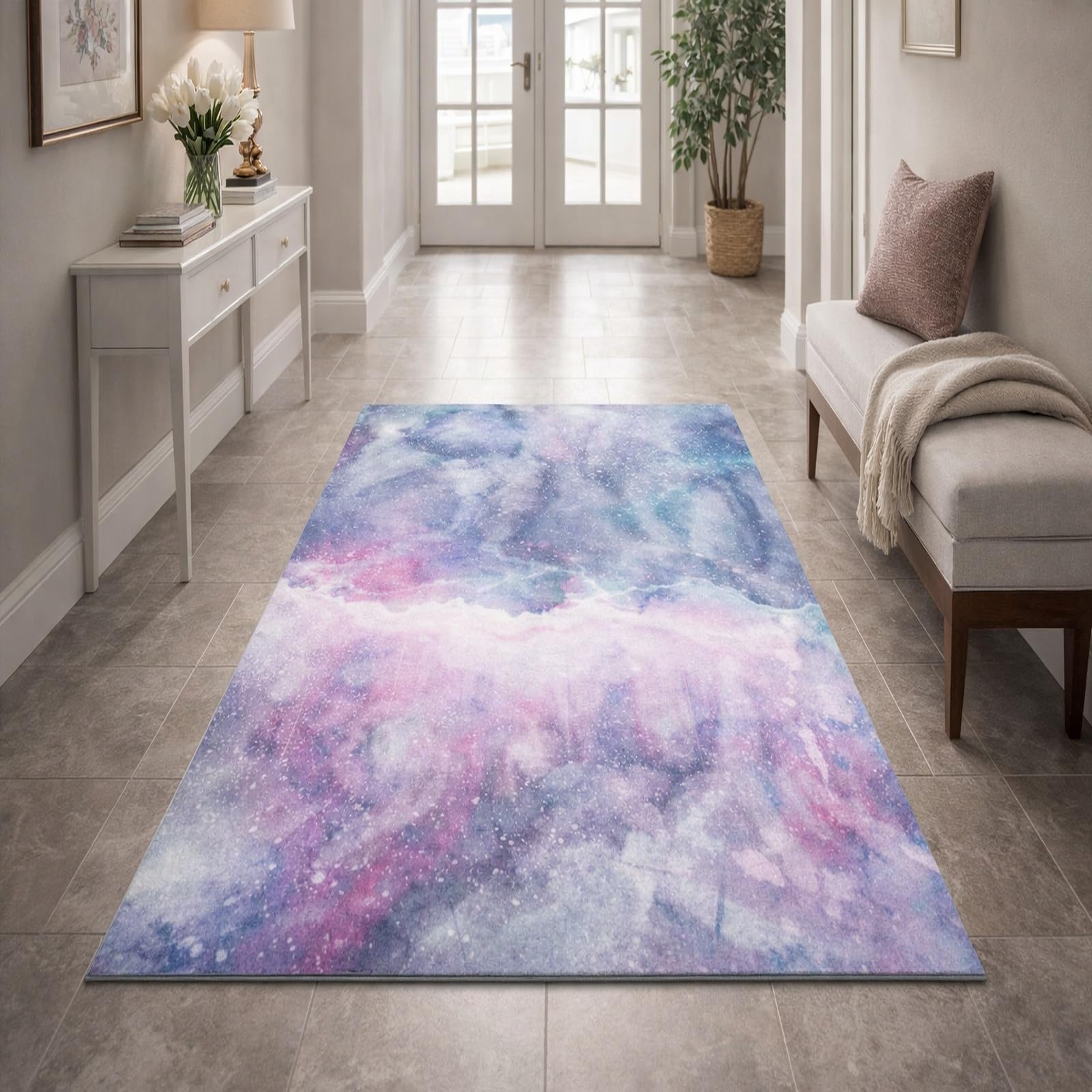 Tapis de décoration abstrait multicolore violet et bleu pour salon 80x120cm