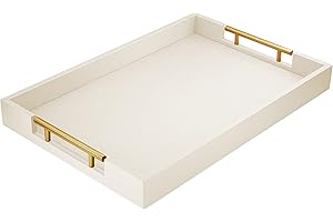 17" x 12" Wood Serving Tray with Gold Polished Metal Handles