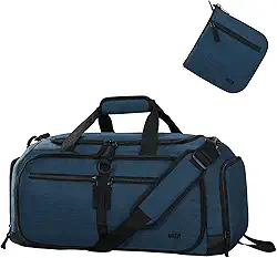 Bolsa de viagem dobrável com compartimento para sapatos 50 L, bolsa de viagem para homens e mulheres, bolsa noturna embalável para acampamento, academia, fim de semana, Azul (Drak blue), Bolsa de